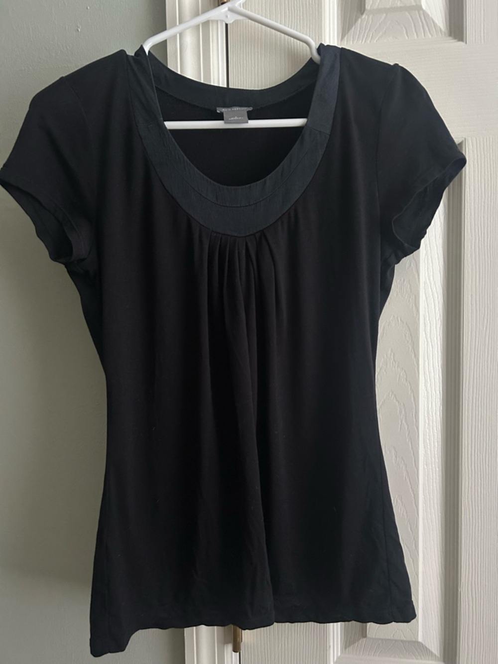 Black Short-Sleeve Scoop Neck Tee with Front Pleats by Ann Taylor